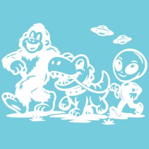 Bigfoot Dinosaur Alien 6" Vinyl Decal | Funny Cryptid Sticker | Sasquatch UFO Car Decal | Weird Creature Vinyl Sticker