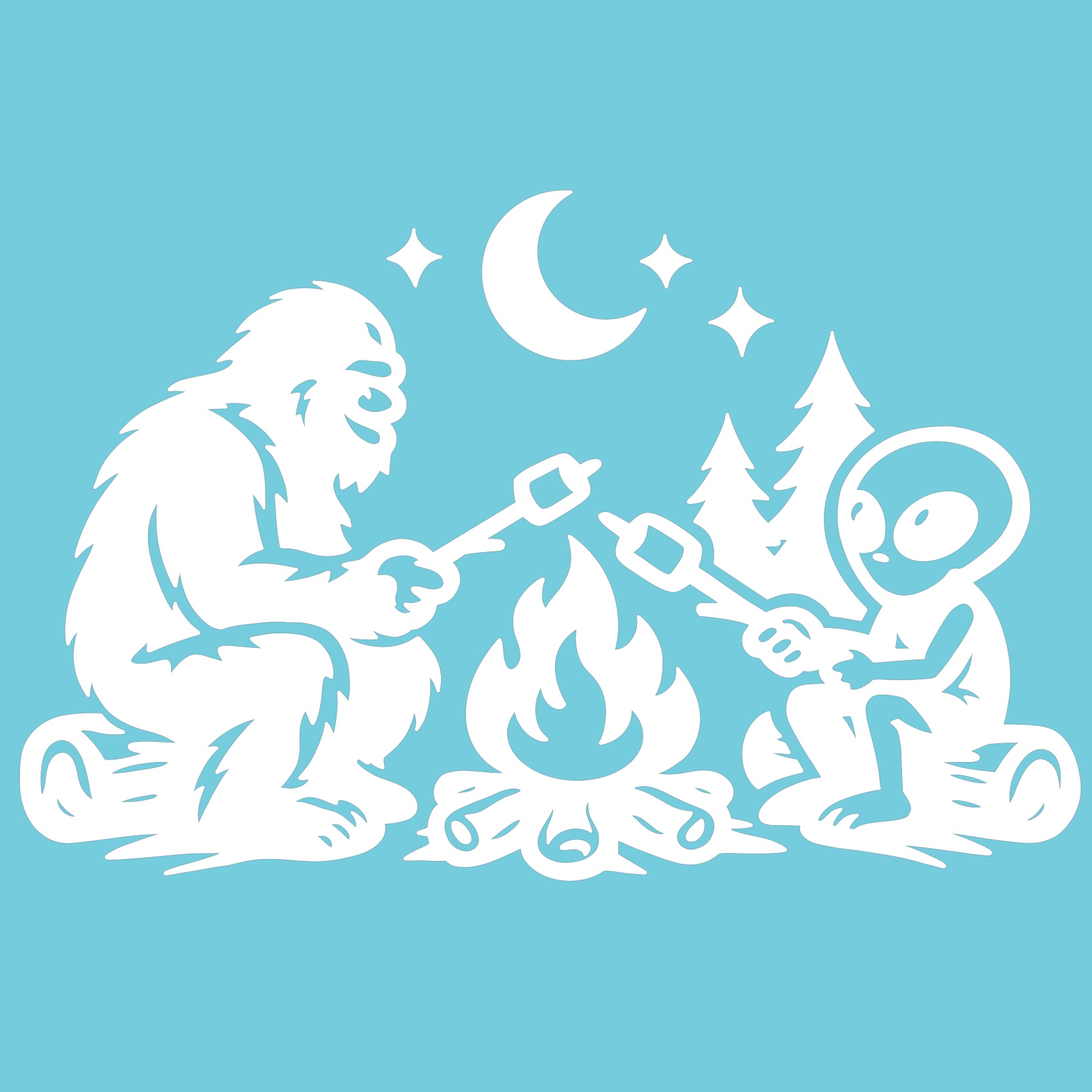 Bigfoot Alien Campfire 6" Vinyl Decal